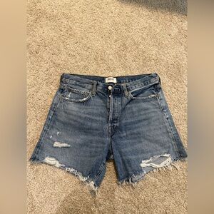 Agolde Women's Frayed Hem Blue Jean Shorts